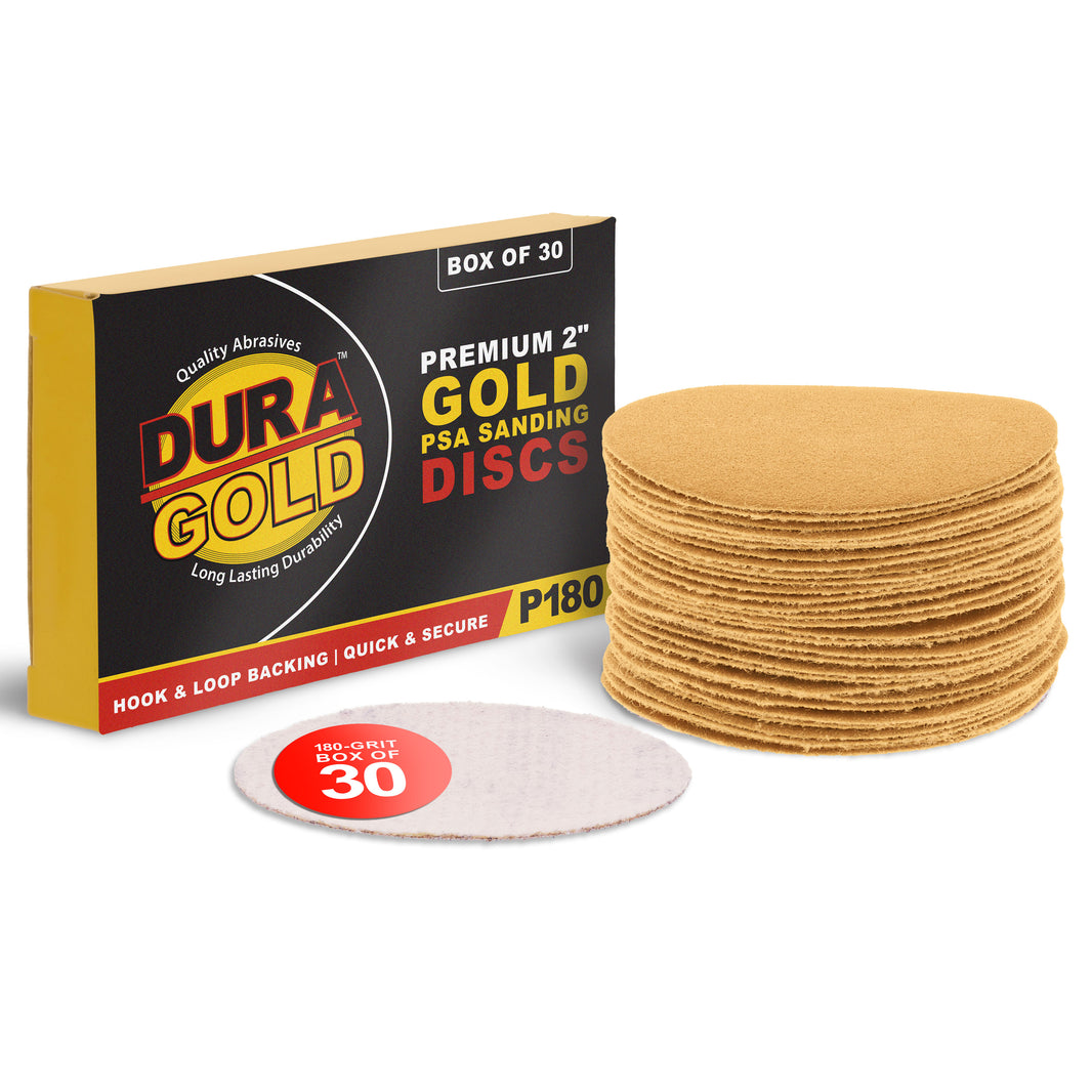 180 Grit - 2" Gold Hook & Loop Sanding Discs for DA Sanders - Box of 30