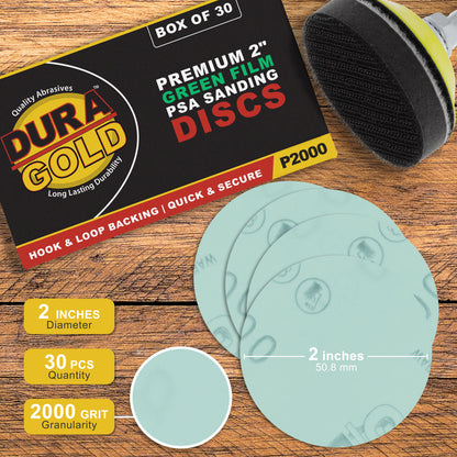 2000 Grit - 2" Gold Hook & Loop Sanding Discs for DA Sanders - Box of 30
