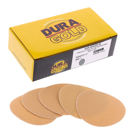 220 Grit - 2" Gold Hook & Loop Sanding Discs for DA Sanders - Box of 30