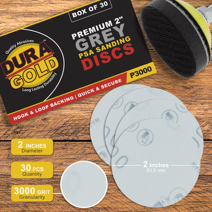 3000 Grit - 2" Gold Hook & Loop Sanding Discs for DA Sanders - Box of 30