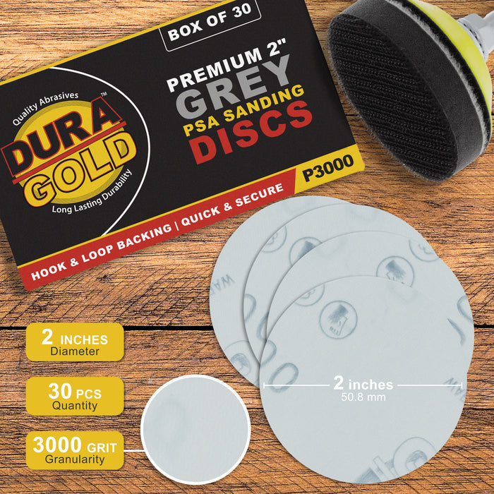 3000 Grit - 2" Gold Hook & Loop Sanding Discs for DA Sanders - Box of 30