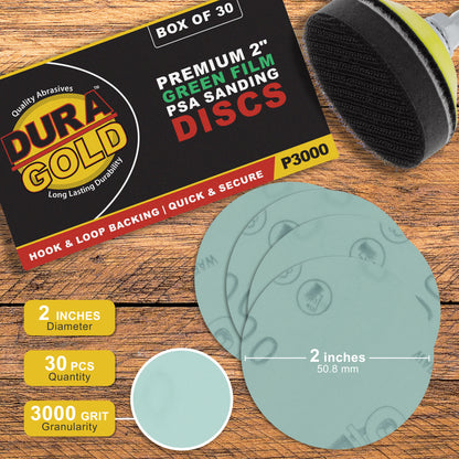 3000 Grit - 2" Gold Hook & Loop Sanding Discs for DA Sanders - Box of 30