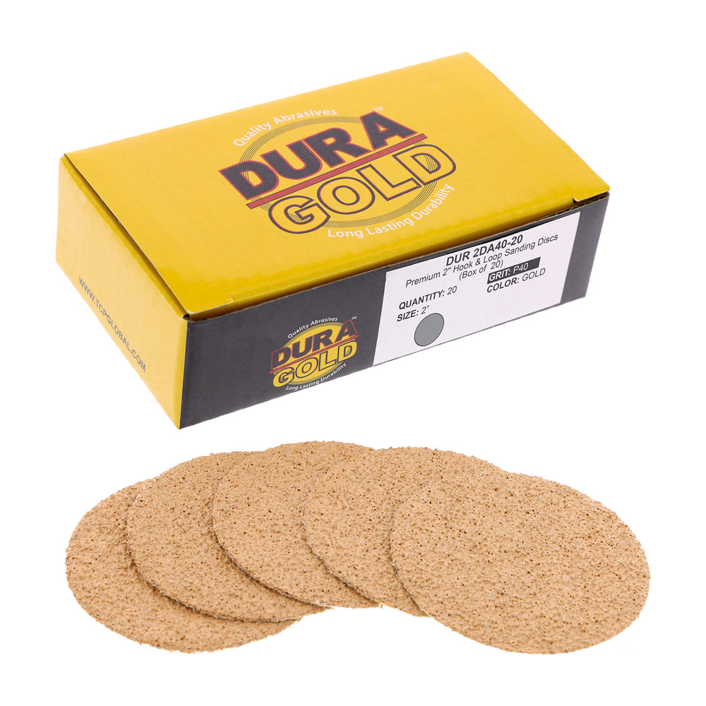 40 Grit - 2" Gold Hook & Loop Sanding Discs for DA Sanders - Box of 20