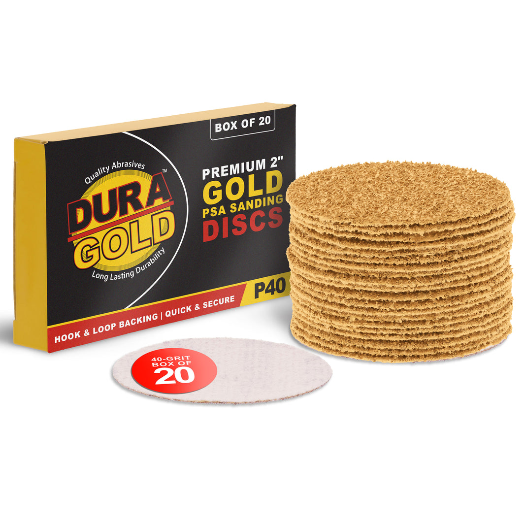 40 Grit - 2" Gold Hook & Loop Sanding Discs for DA Sanders - Box of 20