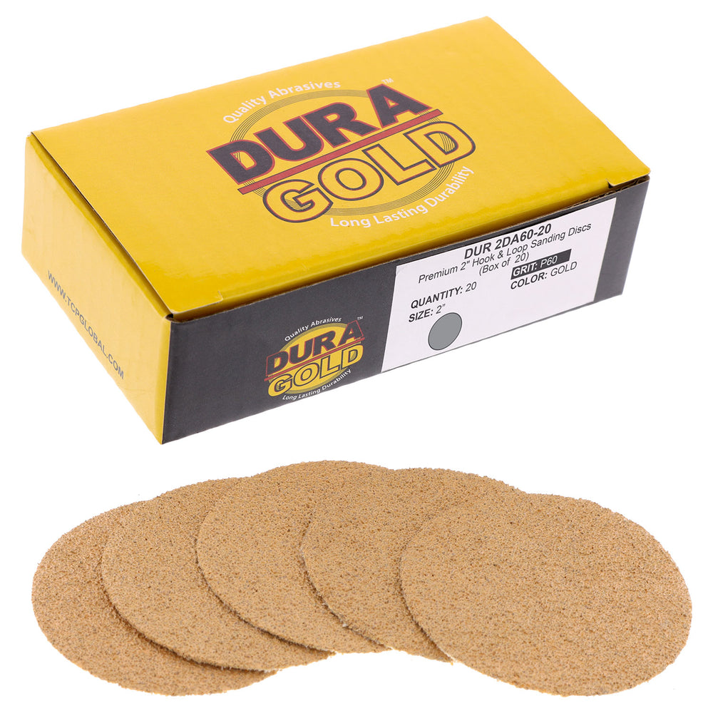 60 Grit - 2" Gold Hook & Loop Sanding Discs for DA Sanders - Box of 20