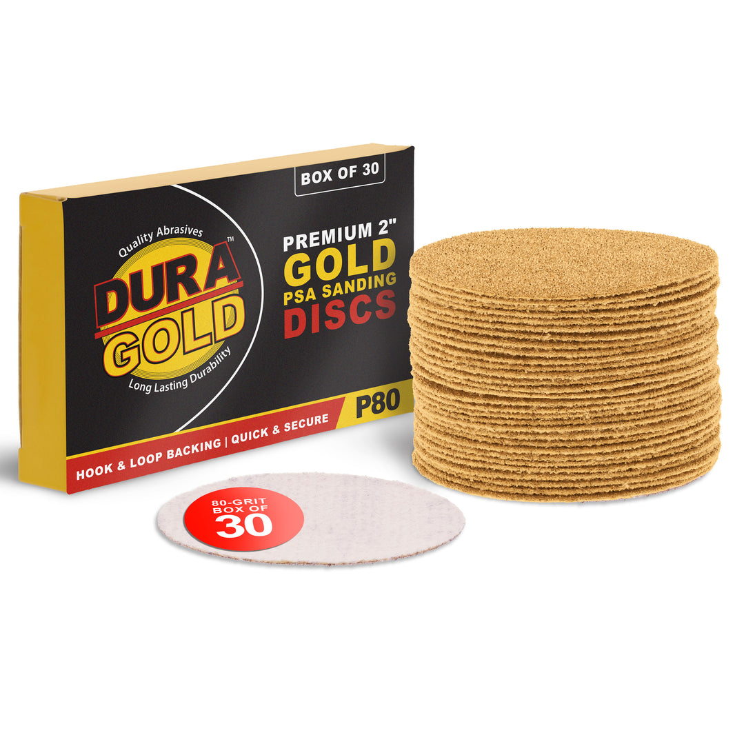 80 Grit - 2" Gold Hook & Loop Sanding Discs for DA Sanders - Box of 30