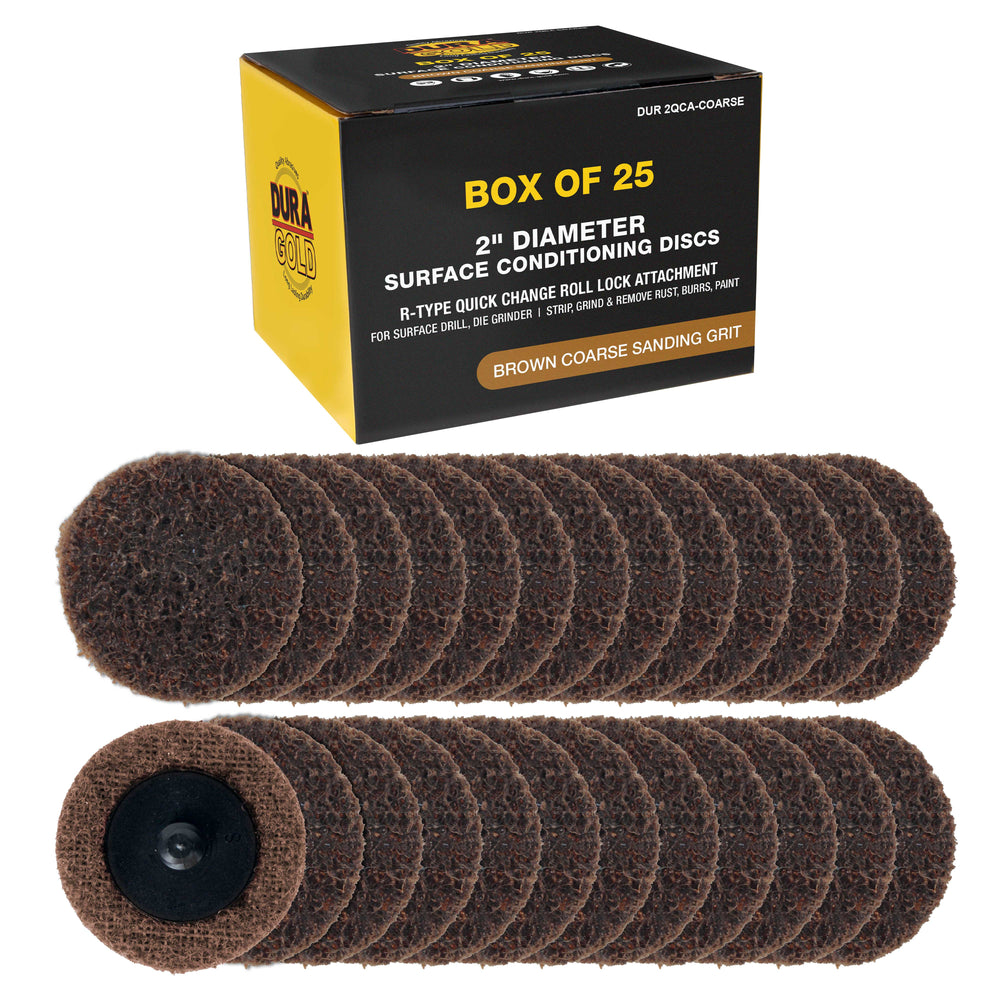 Dura-Gold 2" Diameter Surface Conditioning Discs Brown Coarse Sanding Grit (Box of 25) - R-Type Quick Change Roll Lock Connection