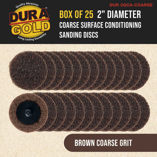 Dura-Gold 2" Diameter Surface Conditioning Discs Brown Coarse Sanding Grit (Box of 25) - R-Type Quick Change Roll Lock Connection