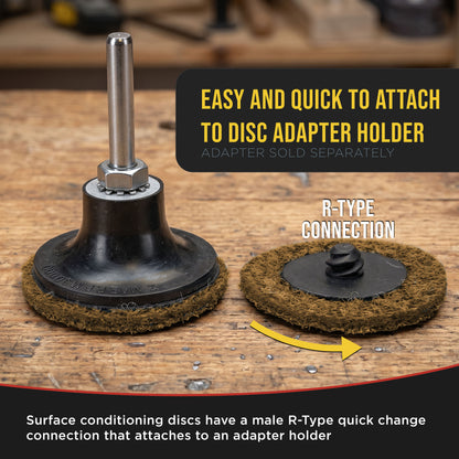 2" Diameter Surface Conditioning Discs Brown Coarse Sanding Grit (Box of 25) - R-Type Quick Change Connection - Surface Drill, Die Grinder, Strip, Grind & Remove Rust, Burrs, Paint