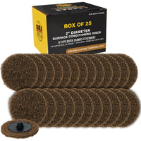 2" Diameter Surface Conditioning Discs Brown Coarse Sanding Grit (Box of 25) - R-Type Quick Change Connection - Surface Drill, Die Grinder, Strip, Grind & Remove Rust, Burrs, Paint