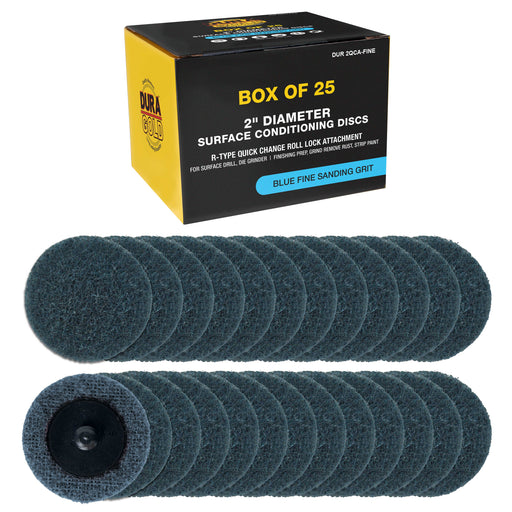 Dura-Gold 2" Diameter Surface Conditioning Discs Blue Fine Sanding Grit (Box of 25) - R-Type Quick Change Roll Lock Connection