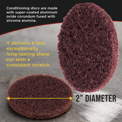 2" Diameter Surface Conditioning Discs Maroon Medium Sanding Grit (Box of 25) - R-Type Quick Change Connection - Surface Prep Grind Remove Rust, Strip Paint, For Drill, Die Grinder