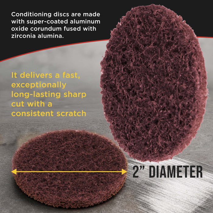 2" Diameter Surface Conditioning Discs Maroon Medium Sanding Grit (Box of 25) - R-Type Quick Change Connection - Surface Prep Grind Remove Rust, Strip Paint, For Drill, Die Grinder