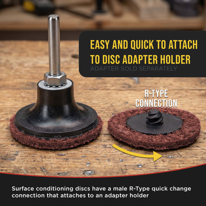 2" Diameter Surface Conditioning Discs Maroon Medium Sanding Grit (Box of 25) - R-Type Quick Change Connection - Surface Prep Grind Remove Rust, Strip Paint, For Drill, Die Grinder