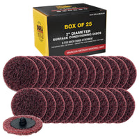 2" Diameter Surface Conditioning Discs Maroon Medium Sanding Grit (Box of 25) - R-Type Quick Change Connection - Surface Prep Grind Remove Rust, Strip Paint, For Drill, Die Grinder