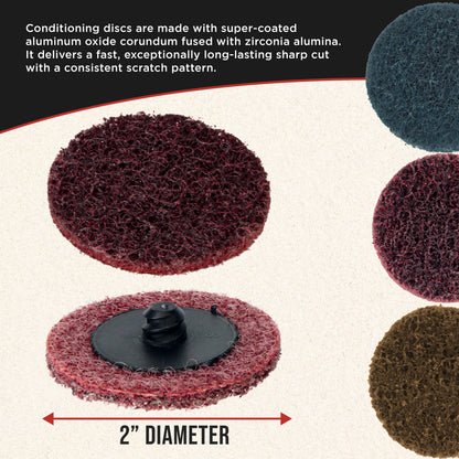 46-Piece 2" Diameter Surface Conditioning Sanding Discs Variety Pack - 15 Each Coarse, Medium, Fine Grit Discs, R-Type Quick Change Connection, 1/4" Drill Shank Backing Pad