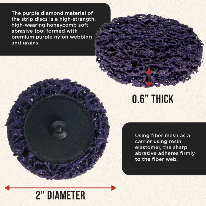 Dura-Gold 11-Piece 2" Diameter Abrasive Stripping Brush Wheel Set - 10 Quick Change Discs with Roll Lock Connection, 1/4" Drill Backing Pad