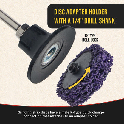 11-Piece 2" Diameter Abrasive Stripping Brush Wheel Set - 10 Each Quick Change Grinding Strip Discs, 1/4" Drill Shank Backing Pad - Remove Rust, Welds, Burrs, Paint
