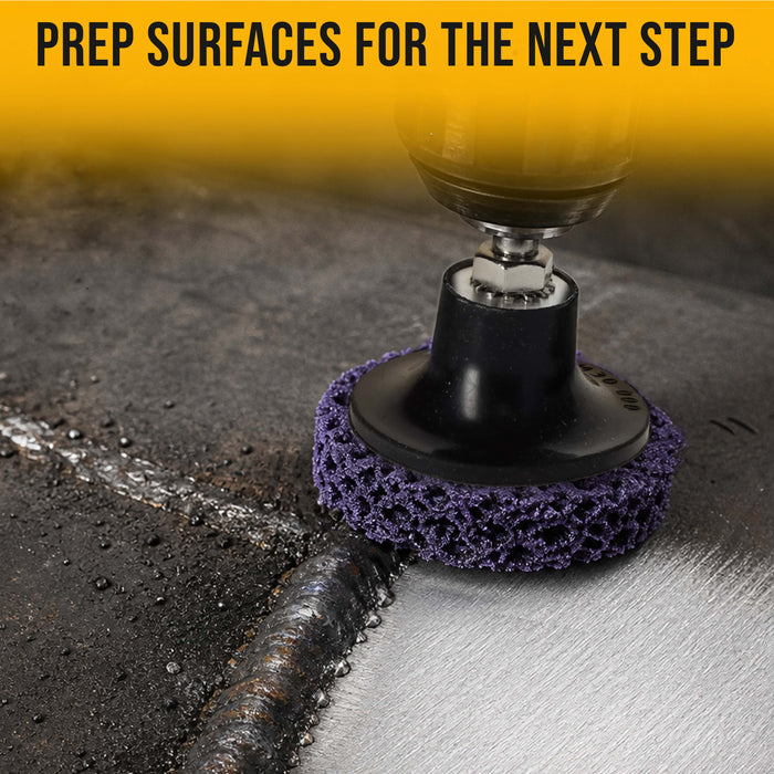 11-Piece 2" Diameter Abrasive Stripping Brush Wheel Set - 10 Each Quick Change Grinding Strip Discs, 1/4" Drill Shank Backing Pad - Remove Rust, Welds, Burrs, Paint
