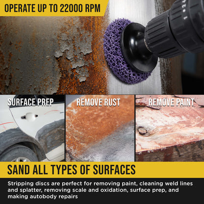 11-Piece 2" Diameter Abrasive Stripping Brush Wheel Set - 10 Each Quick Change Grinding Strip Discs, 1/4" Drill Shank Backing Pad - Remove Rust, Welds, Burrs, Paint