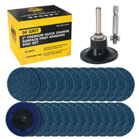 2 Inch Grinding Discs, 36 Grit (25 Disc Set) with R-Type Adapter & Backing Pad - Quick Change Zirconia Coarse Cut Sanding Discs for Auto, Wood, Metal, Rust, Oxidation, Welds