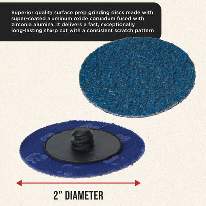 2 Inch Grinding Discs, 36 Grit (25 Disc Set) with R-Type Adapter & Backing Pad - Quick Change Zirconia Coarse Cut Sanding Discs for Auto, Wood, Metal, Rust, Oxidation, Welds