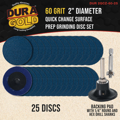 2 Inch Grinding Discs, 60 Grit (25 Disc Set) with R-Type Adapter & Backing Pad - Quick Change Zirconia Coarse Cut Sanding Discs for Auto, Wood, Metal, Rust, Oxidation, Welds