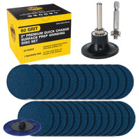 2 Inch Grinding Discs, 60 Grit (25 Disc Set) with R-Type Adapter & Backing Pad - Quick Change Zirconia Coarse Cut Sanding Discs for Auto, Wood, Metal, Rust, Oxidation, Welds