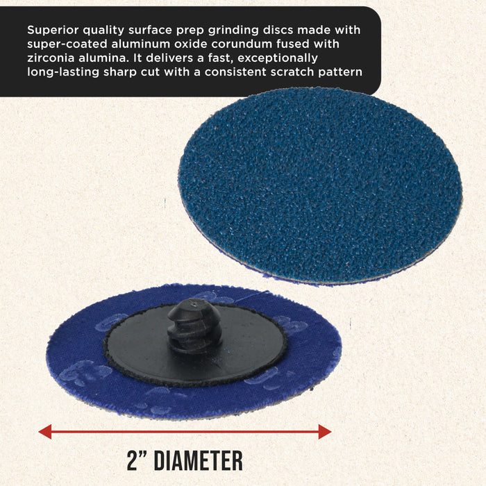2 Inch Grinding Discs, 80 Grit (25 Disc Set) with R-Type Roll Lock Adapter & Backing Pad - Quick Change Zirconia Coarse Cut Sanding Discs for Auto, Wood, Metal, Rust, Oxidation, Welds