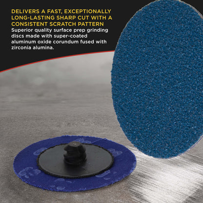 2 Inch Grinding Discs, 80 Grit (25 Disc Set) with R-Type Adapter & Backing Pad - Quick Change Zirconia Coarse Cut Sanding Discs for Auto, Wood, Metal, Rust, Oxidation, Welds