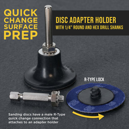2 Inch Grinding Discs, 80 Grit (25 Disc Set) with R-Type Adapter & Backing Pad - Quick Change Zirconia Coarse Cut Sanding Discs for Auto, Wood, Metal, Rust, Oxidation, Welds