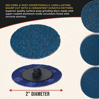 2 Inch Grinding Discs, 36, 60 & 80 Grit (25 Disc Each), R-Type Adapter & Backing Pad - Quick Change Zirconia Coarse Cut Sanding Discs for Auto, Wood, Metal, Rust, Oxidation, Welds