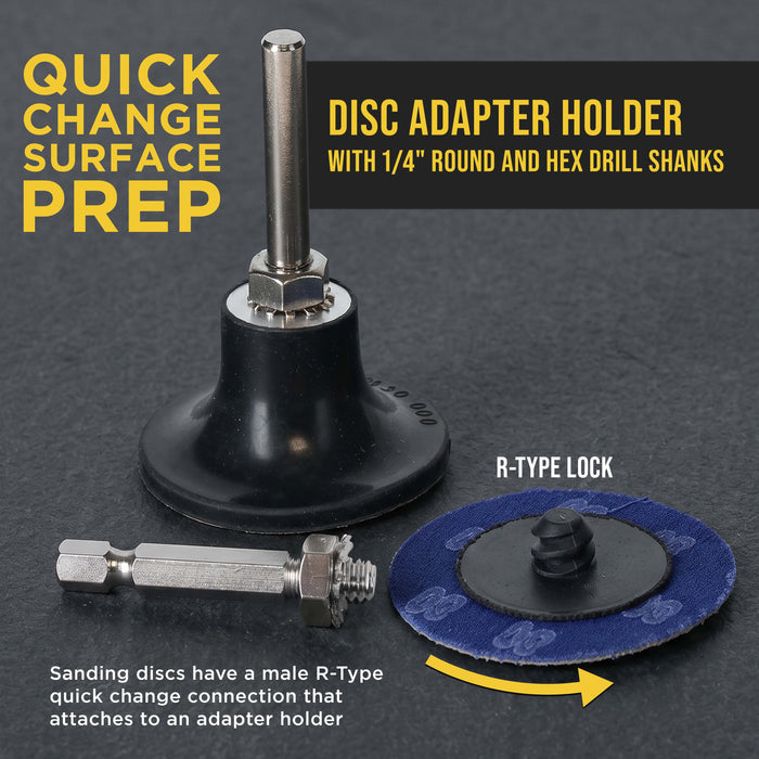2 Inch Grinding Discs, 36, 60 & 80 Grit (25 Disc Each), R-Type Adapter & Backing Pad - Quick Change Zirconia Coarse Cut Sanding Discs for Auto, Wood, Metal, Rust, Oxidation, Welds