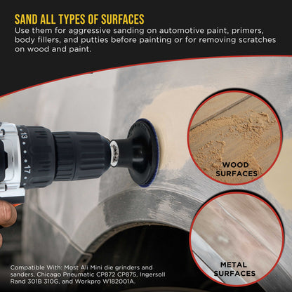 2 Inch Grinding Discs, 36, 60 & 80 Grit (25 Disc Each), R-Type Adapter & Backing Pad - Quick Change Zirconia Coarse Cut Sanding Discs for Auto, Wood, Metal, Rust, Oxidation, Welds