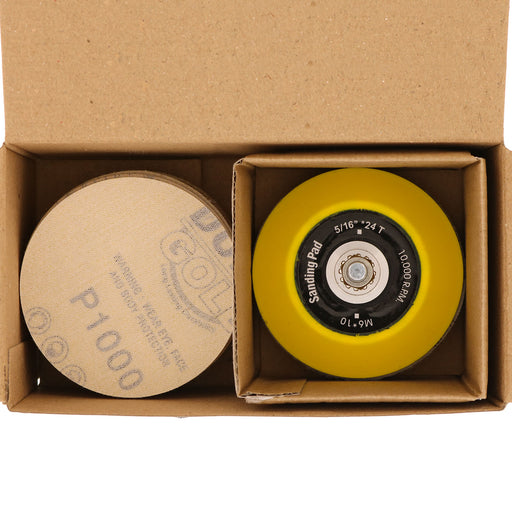 Variety Grit Pack - 3" Gold Hook & Loop Sanding Discs for DA Sanders - Box of 50
