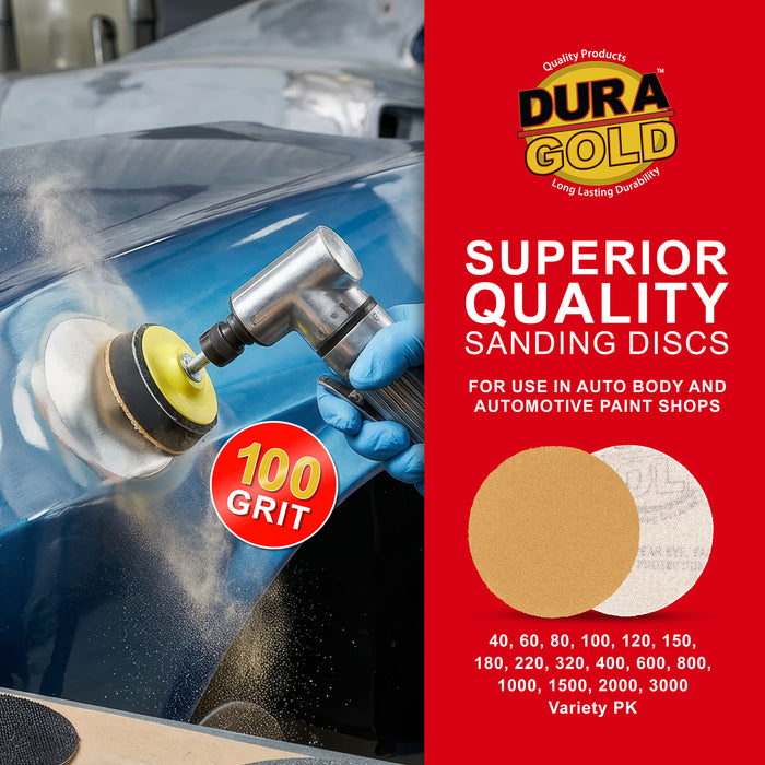 100 Grit - 3" Gold Hook & Loop Sanding Discs for DA Sanders - Box of 40