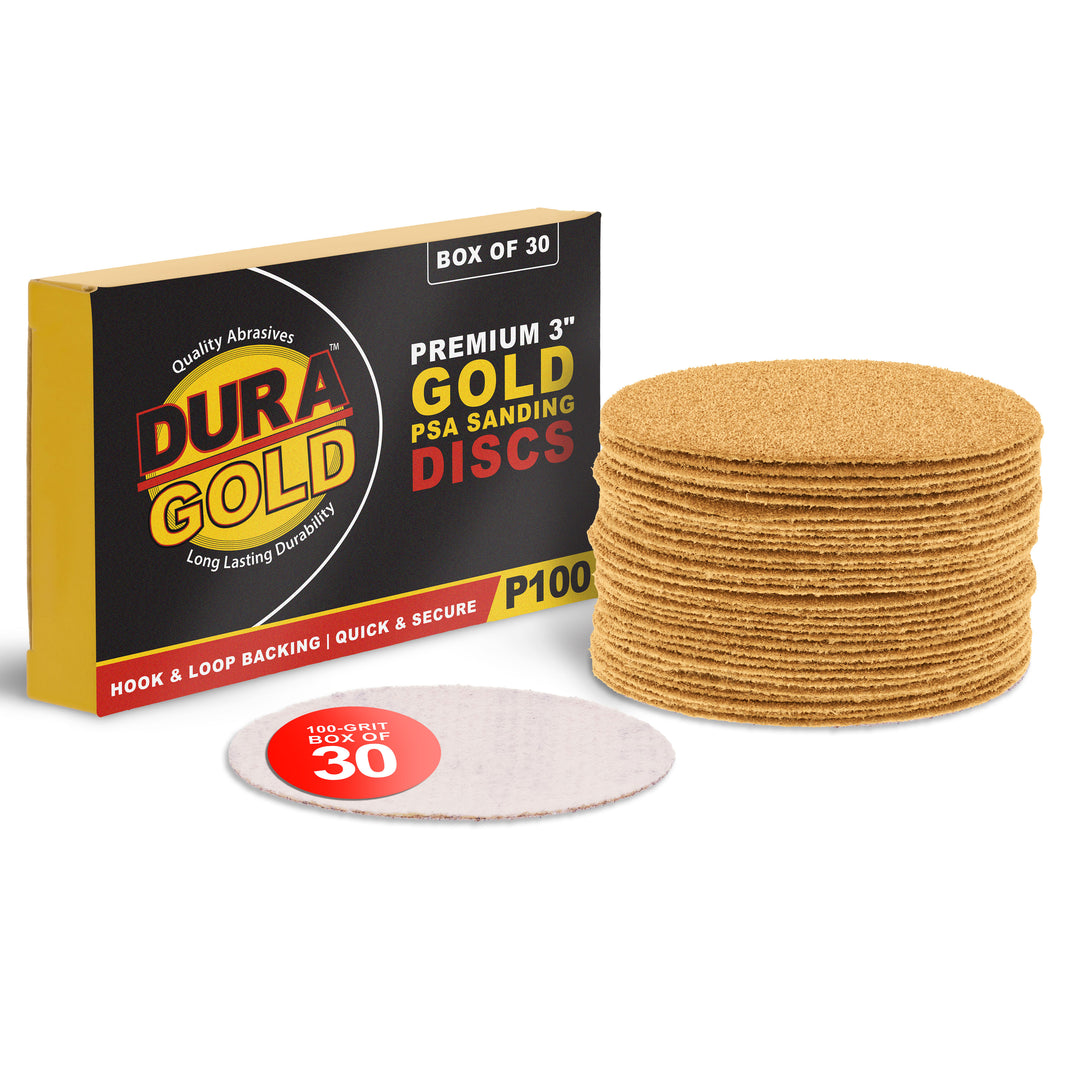 100 Grit - 3" Gold Hook & Loop Sanding Discs for DA Sanders - Box of 40