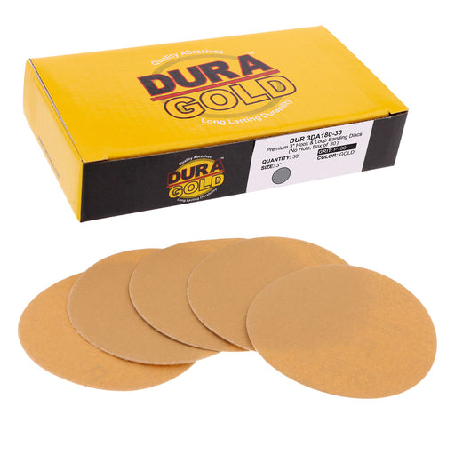 180 Grit - 3" Gold Hook & Loop Sanding Discs for DA Sanders - Box of 30
