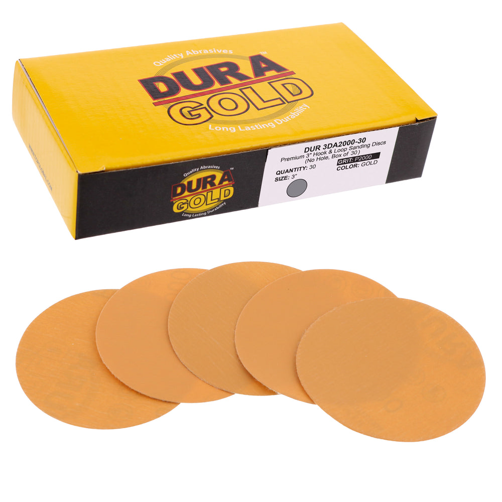 2000 Grit - 3" Gold Hook & Loop Sanding Discs for DA Sanders - Box of 30