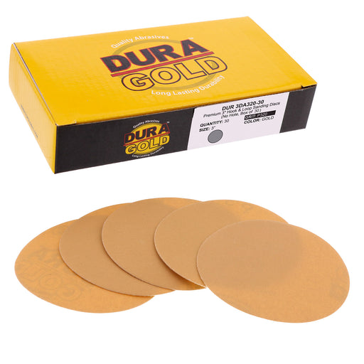 320 Grit - 3" Gold Hook & Loop Sanding Discs for DA Sanders - Box of 30
