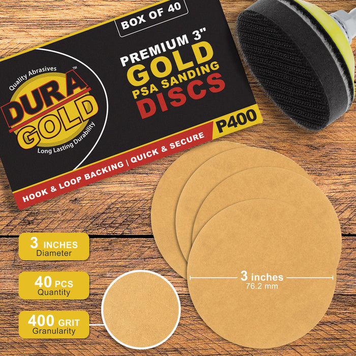 400 Grit 3 inch Gold Hook & Loop Sanding Discs DA Sanders