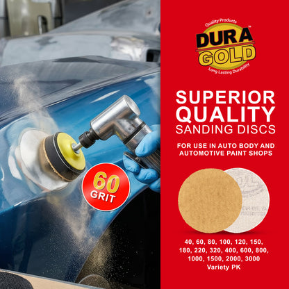 60 Grit - 3" Gold Hook & Loop Sanding Discs for DA Sanders - Box of 20