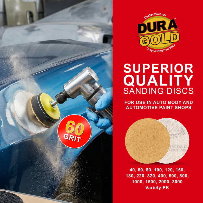 60 Grit - 3" Gold Hook & Loop Sanding Discs for DA Sanders - Box of 20