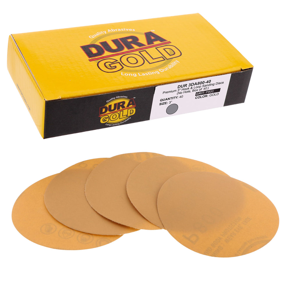 800 Grit - 3" Gold Hook & Loop Sanding Discs for DA Sanders - Box of 40