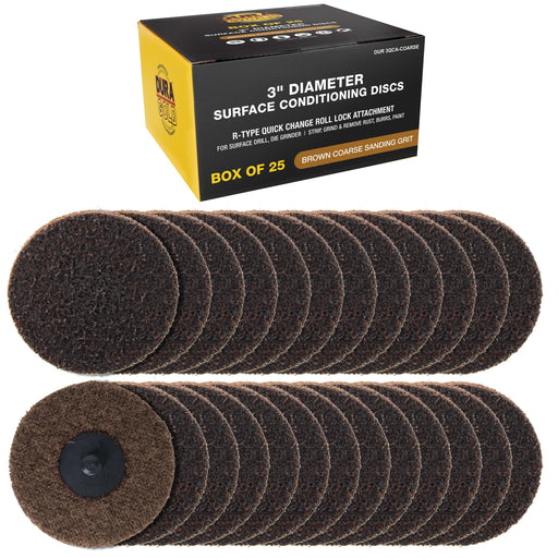 Dura-Gold 3" Diameter Surface Conditioning Discs Brown Coarse Sanding Grit (Box of 25) - R-Type Quick Change Roll Lock Connection