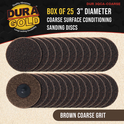 3" Diameter Surface Conditioning Discs Brown Coarse Sanding Grit (Box of 25) - R-Type Quick Change - Surface Drill, Die Grinder, Strip, Grind & Remove Rust, Burrs, Paint