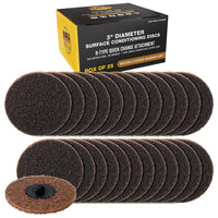 3" Diameter Surface Conditioning Discs Brown Coarse Sanding Grit (Box of 25) - R-Type Quick Change - Surface Drill, Die Grinder, Strip, Grind & Remove Rust, Burrs, Paint