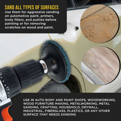 3" Diameter Surface Conditioning Discs Blue Fine Sanding Grit (Box of 25) - R-Type Quick Change - Finishing Prep, Grind Remove Rust, Strip Paint - For Drill, Die Grinder