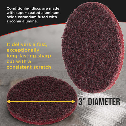 3" Diameter Surface Conditioning Discs Maroon Medium Sanding Grit (Box of 25) - R-Type Quick Change - Surface Prep Grind Remove Rust, Strip Paint, For Drill, Die Grinder