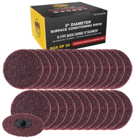 3" Diameter Surface Conditioning Discs Maroon Medium Sanding Grit (Box of 25) - R-Type Quick Change - Surface Prep Grind Remove Rust, Strip Paint, For Drill, Die Grinder
